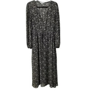 Senlis Women's Long Sleeve V-Neck Black & White Paisley Maxi Dress Size L GUC